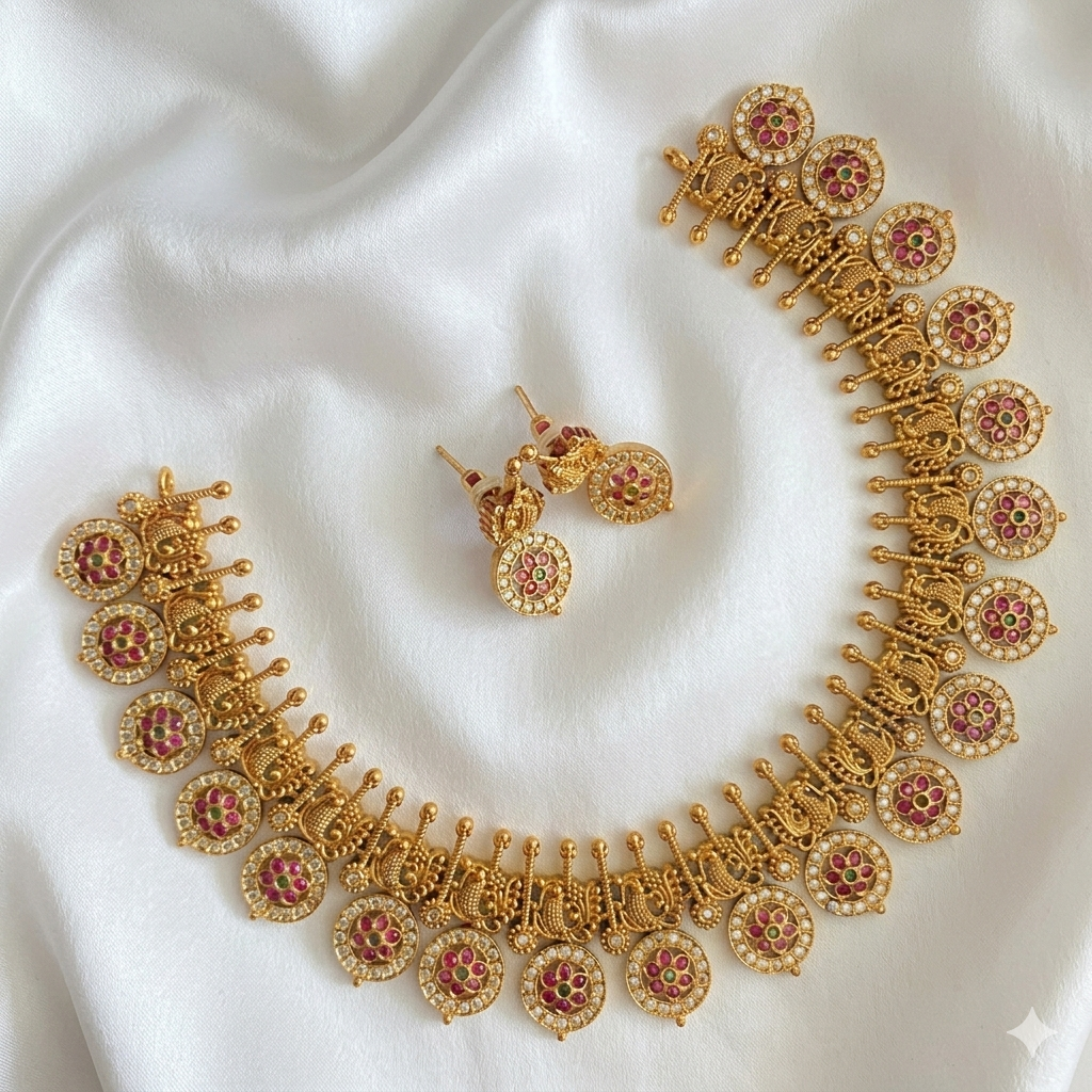 Necklace set coin and peacock design