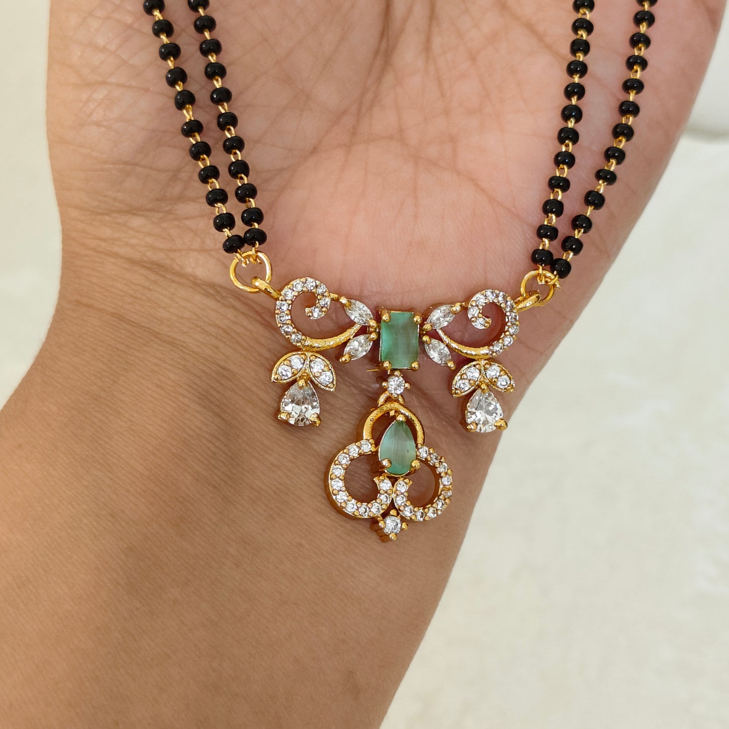 Chain black beads with AD pendant