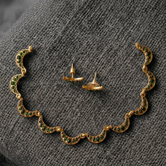 Necklace set Moon design Green