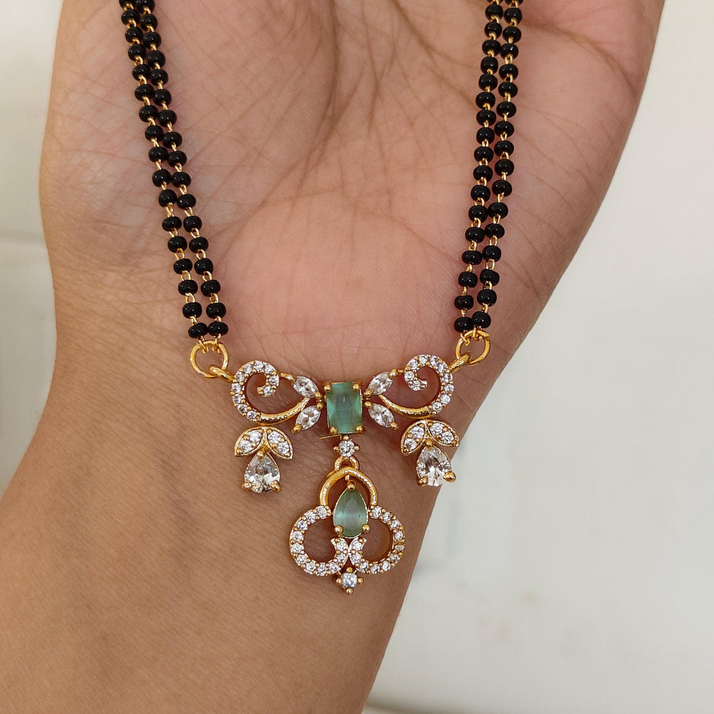 Chain black beads with AD pendant