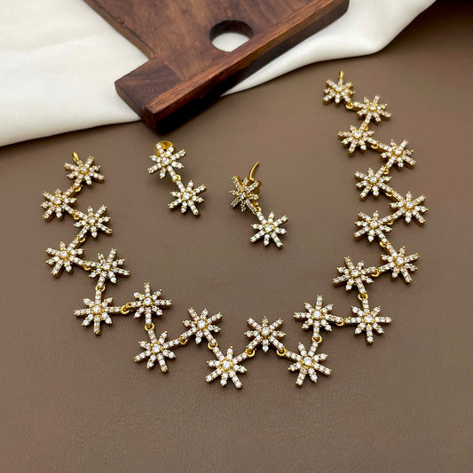 AD studded necklace set (with fish hook back chain)