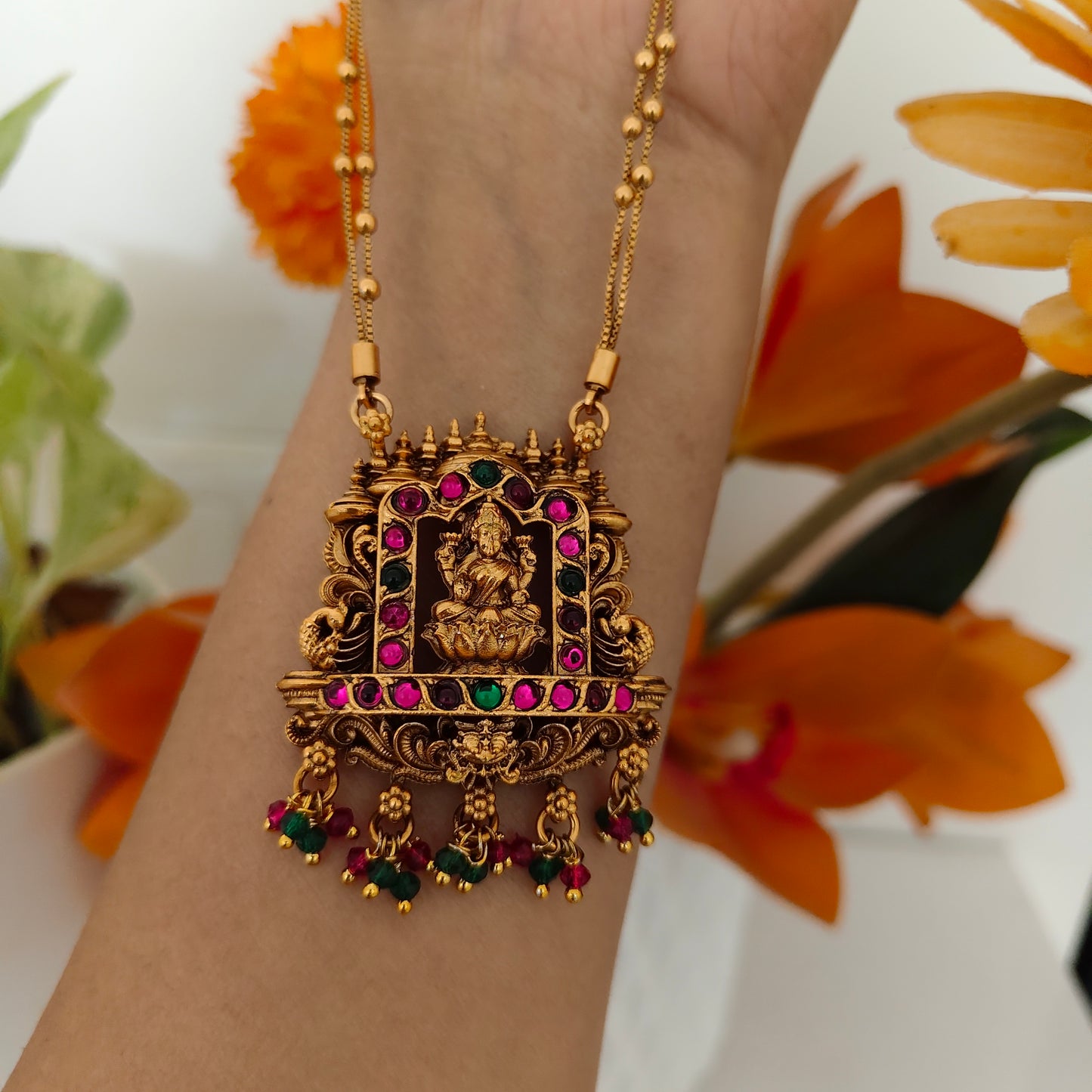 Short haram Double layer Lakshmi pendant