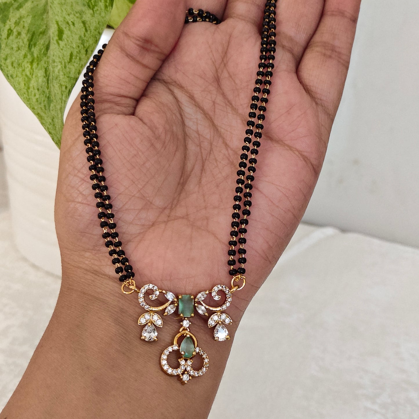 Chain black beads with AD pendant