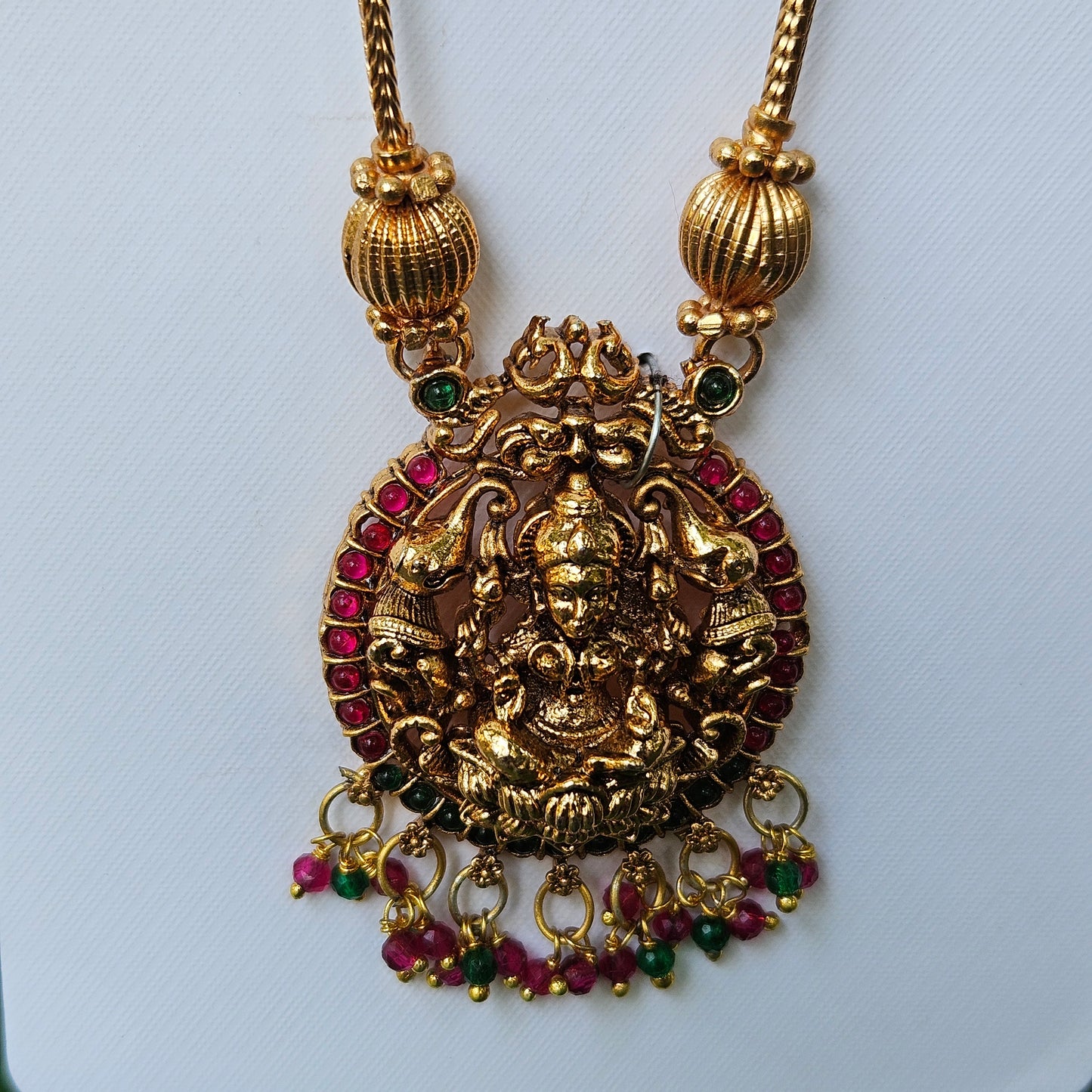 Necklace - Long - Lakshmi pendant and drops with jhumkas