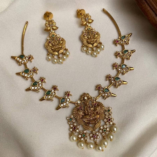 Necklace set Lakshmi pendant bird design