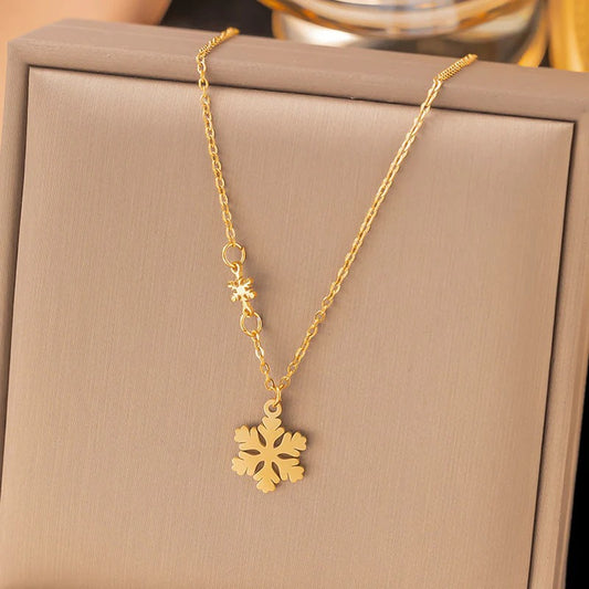Stainless steel Anti tarnish necklace with snowflake pendant