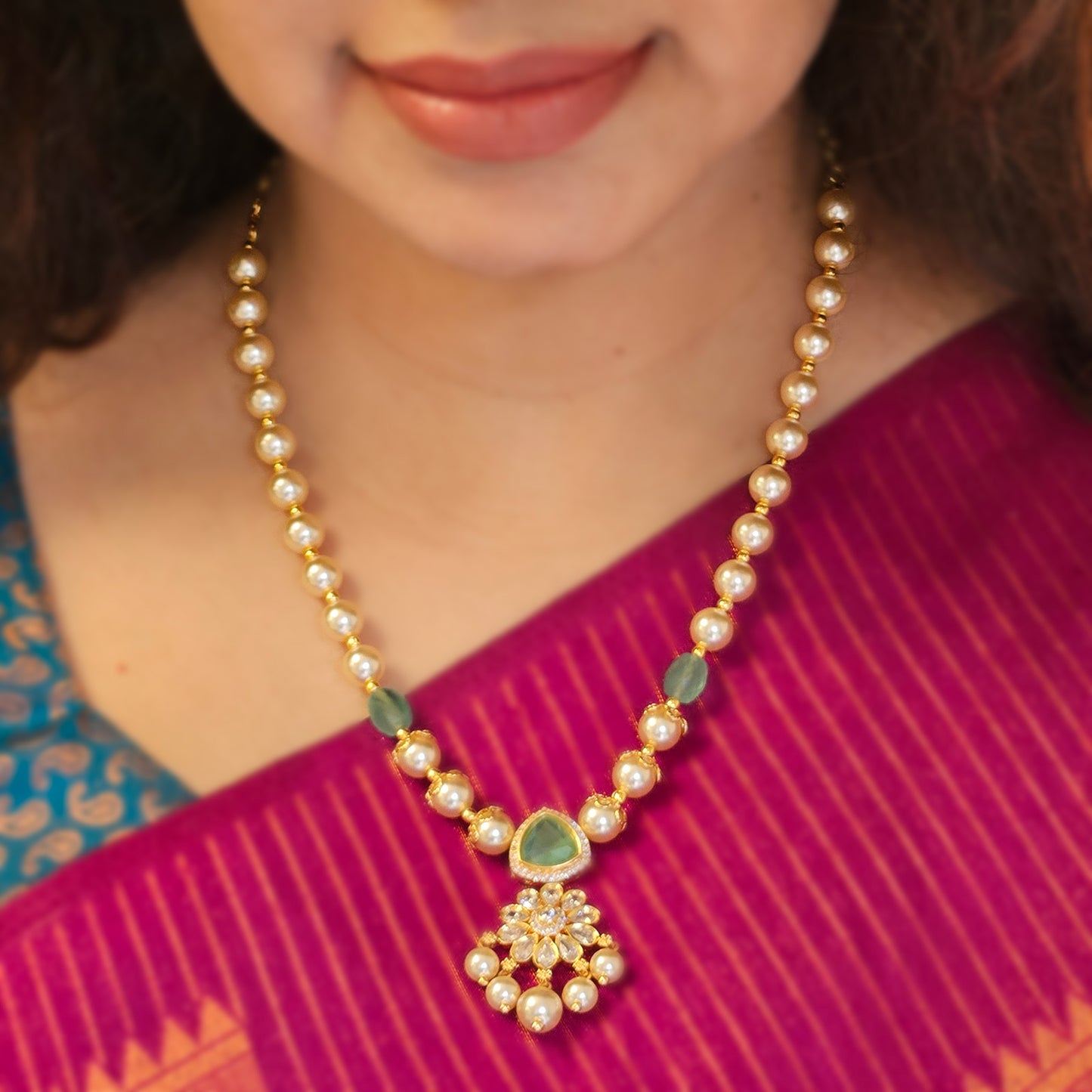 Pearl haram with AD stone pendant