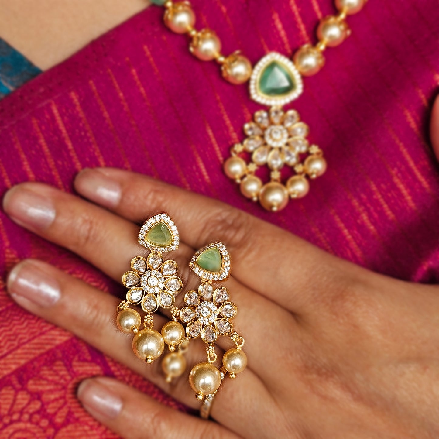 Pearl haram with AD stone pendant