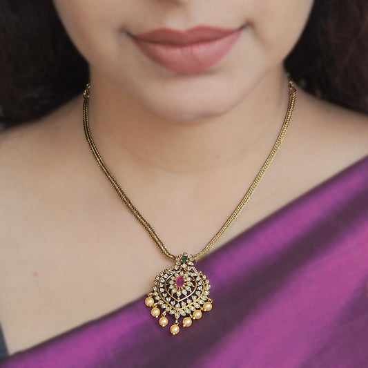 Necklace - Attigai with pearl drops and AD stones