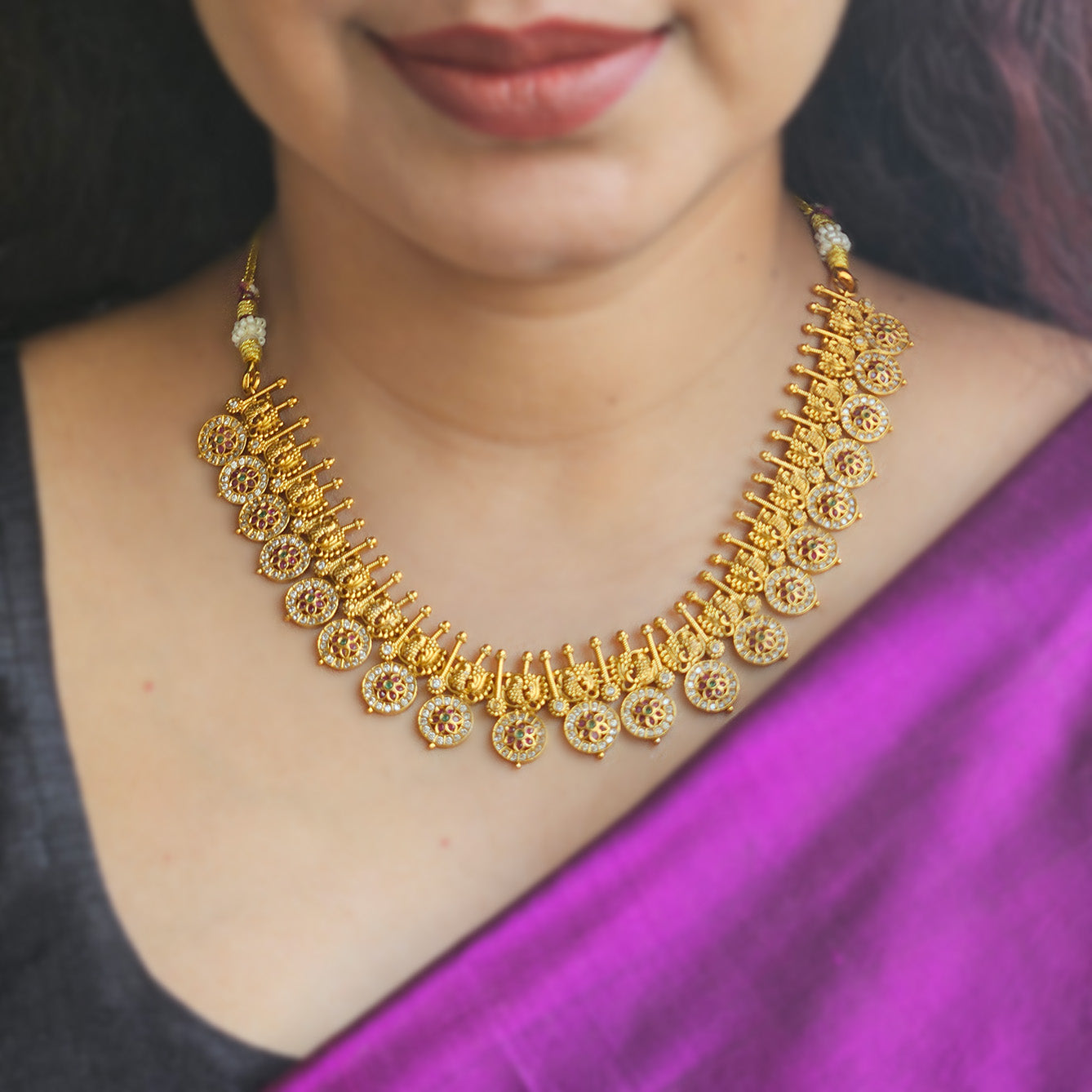 Traditional golden suvarna mayuri necklace set