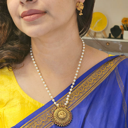 Short haram Pearl -Lakshmi Pendant multicolour stone