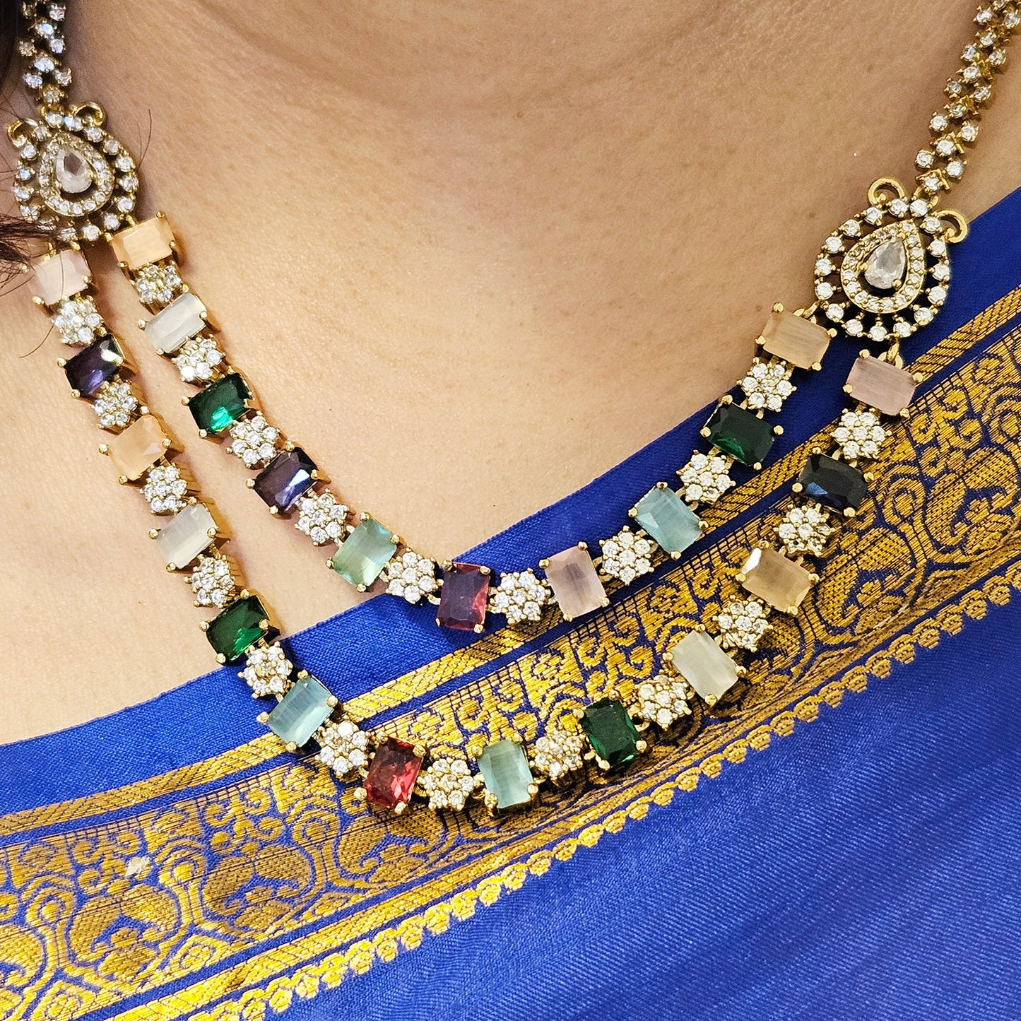 AD double layer necklace set Victorian finish - Premium quality