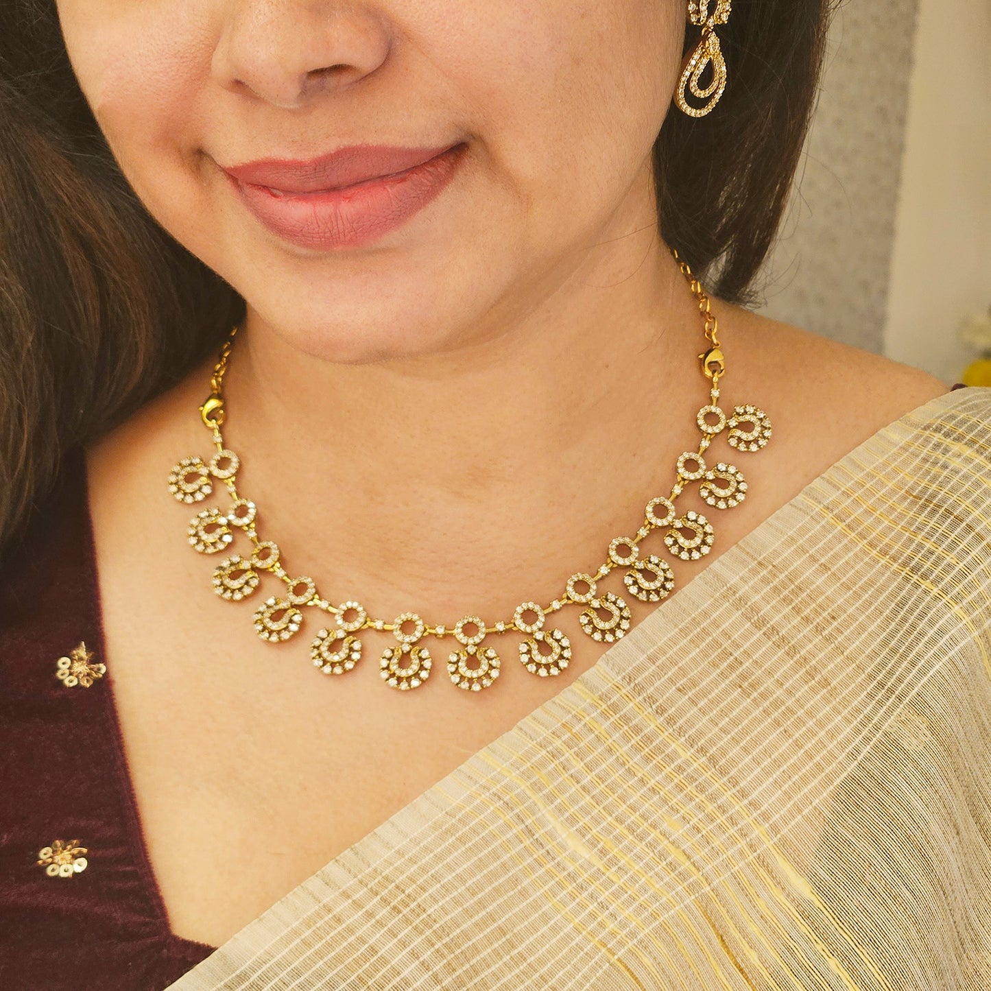 AD stone necklace - Victorian finish