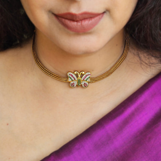 Butterfly choker necklace with earrings