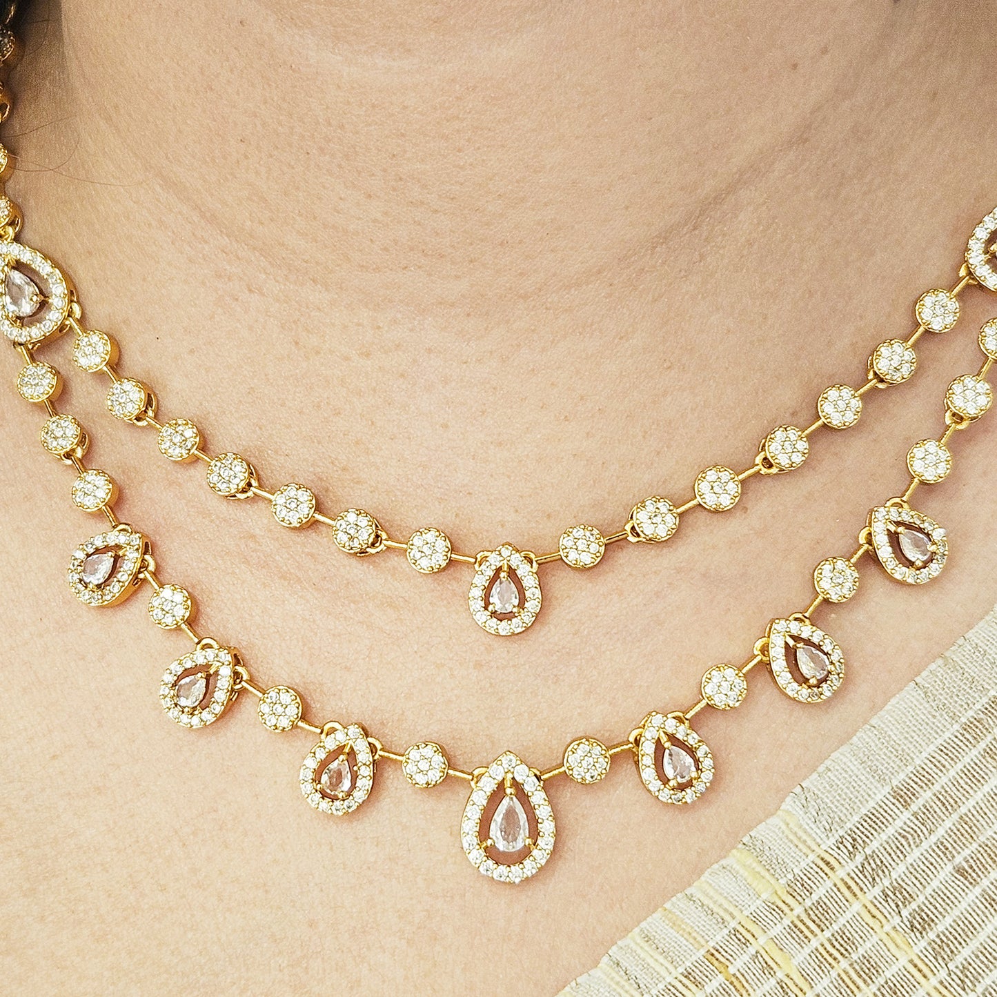 AD stone necklace double layer