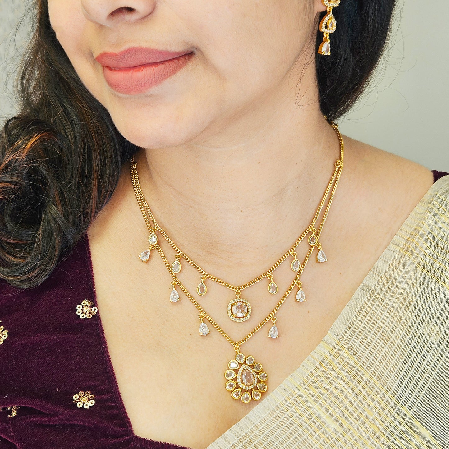 AD stone double layer necklace