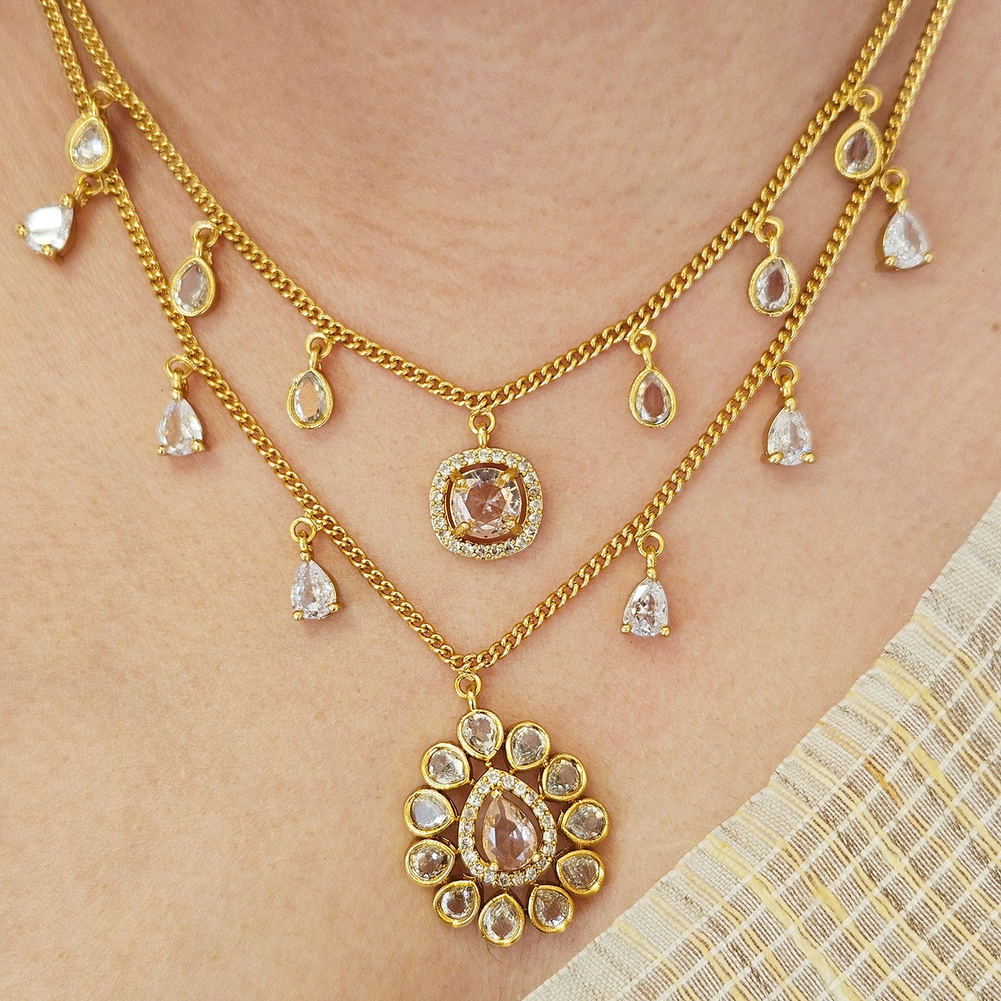 AD stone double layer necklace