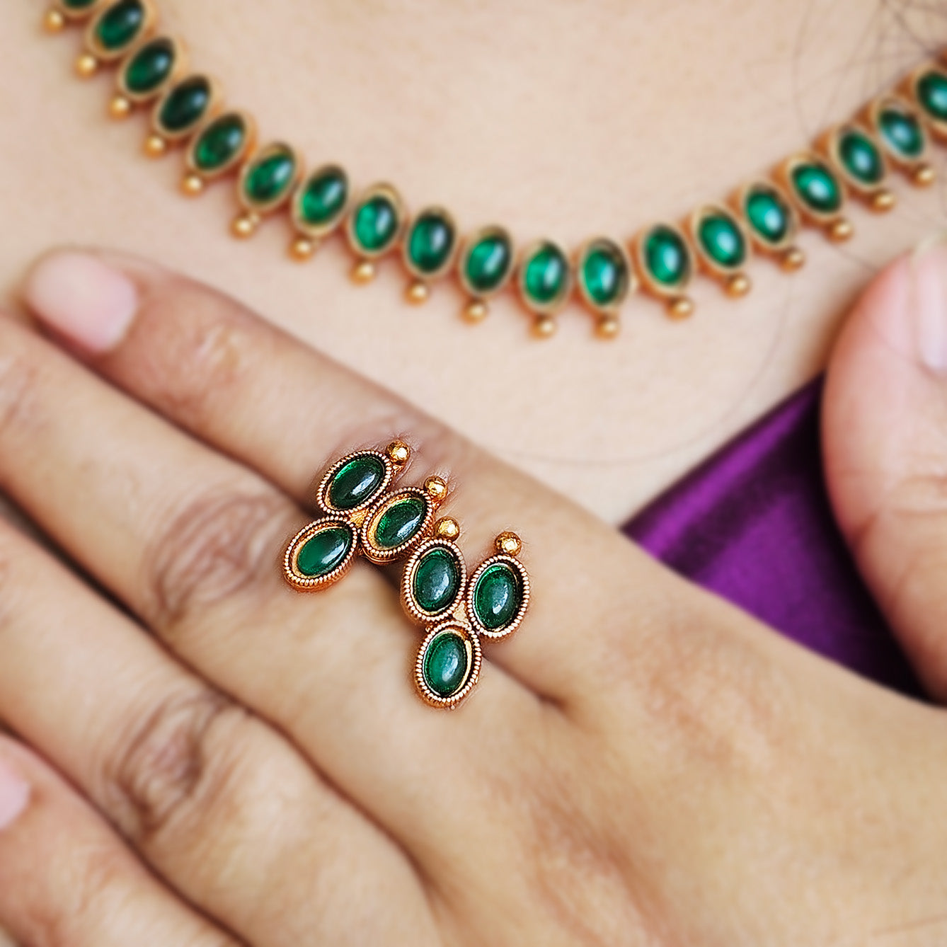 Necklace - Green and gold with earrings